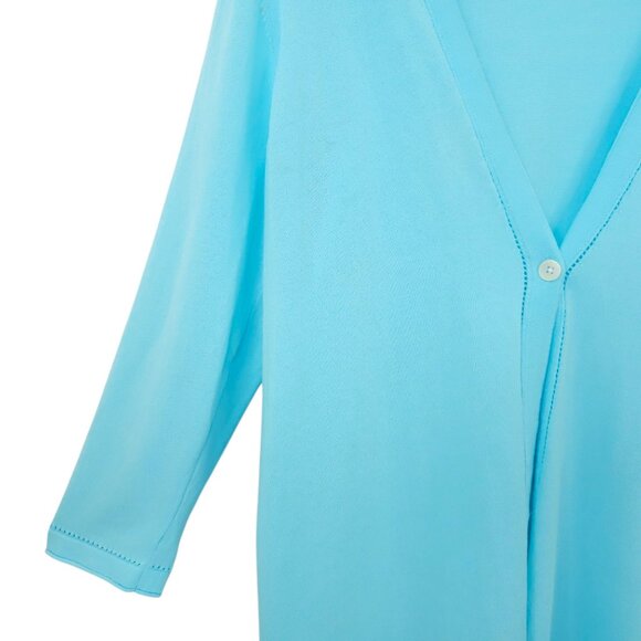 Chicos Cardigan Womens 2 US L Single Button Lightweight Stretch V Neck Aqua Blue - Picture 11 of 16